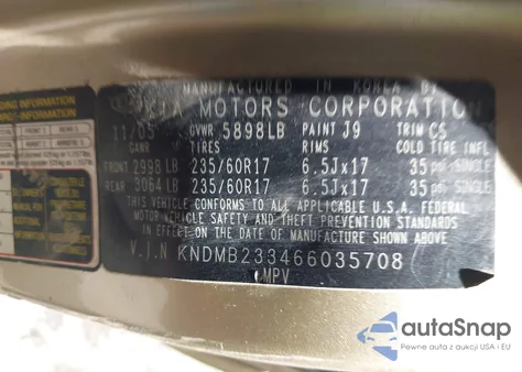 2006 Kia Sedona Ex/Lx z USA, uszkodzony, nr VIN KNDMB233466035708